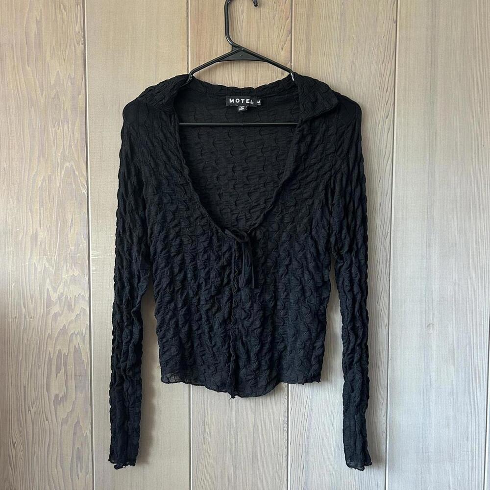 Motel Rocks Palsa Cardi in Stripe Mesh Black